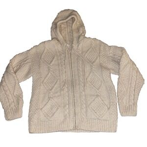Vintage Otavalo Sweater Hand Made Ecuador 100% Wool Chunky Knit Hooded Full Zip